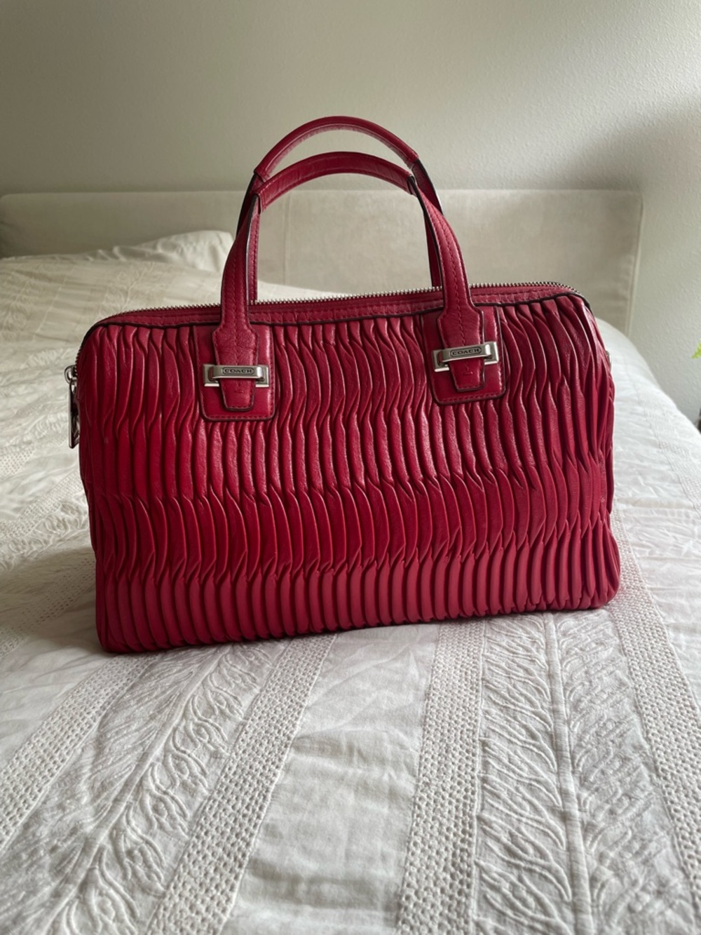 Coach Red Ruched Leather Satchel